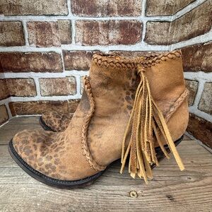 Old Gringo Leopard Print Tan Ankle Boots with Fringe adela’s 9